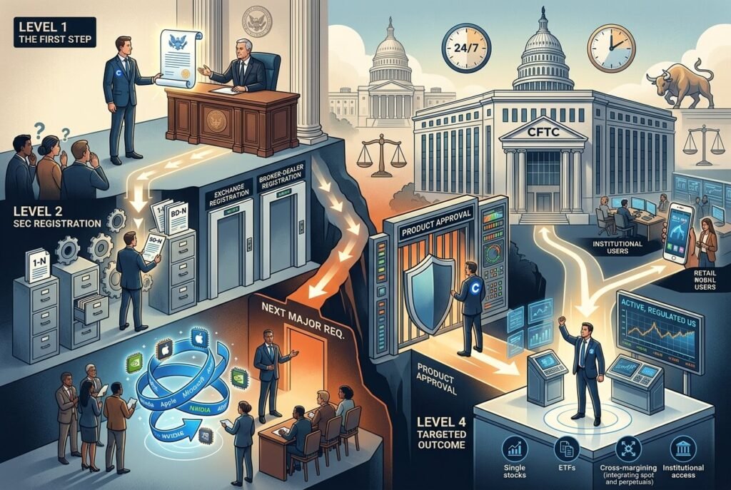 Coinbase trading app interface representing its single-stock perpetual futures filing