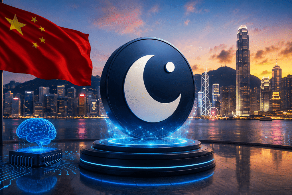 Hong Kong stock exchange skyline representing Moonshot AI's planned IPO listing