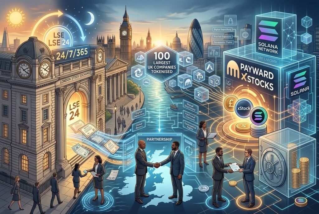 London Stock Exchange building representing its tokenized equity partnership with Payward