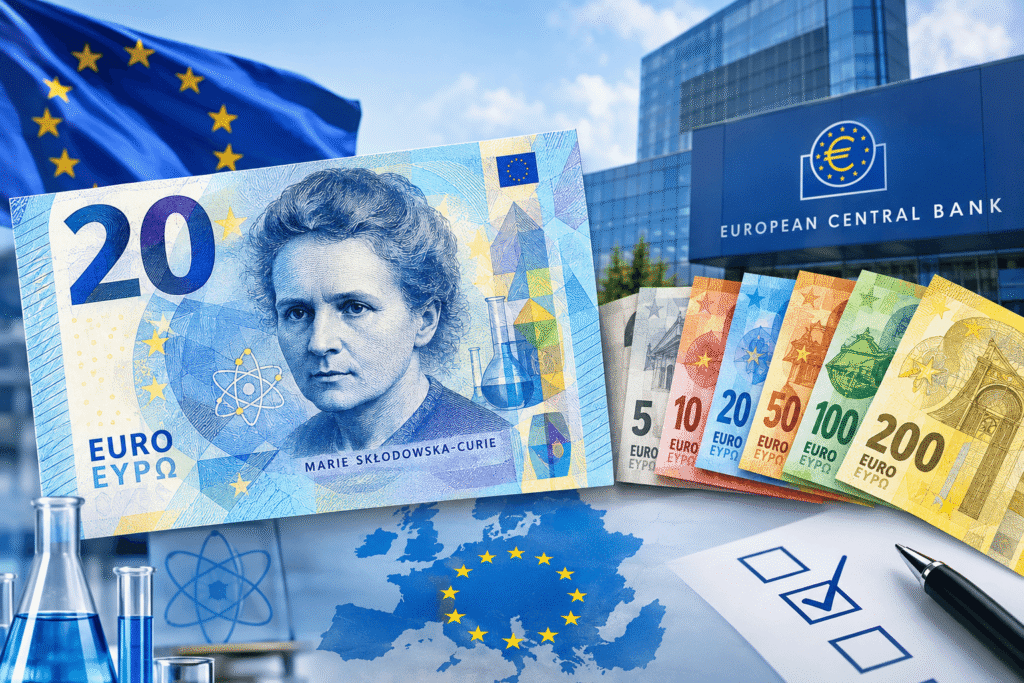 ECB unveils new euro banknote designs featuring Marie Curie